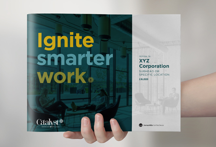 Photo of a cover of a proposal for Catalyst Workplace activation with the headline "Ignite smarter work."