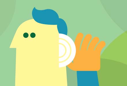 Cartoon of person with hand to ear, listening