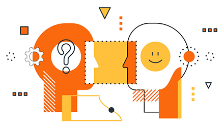 Abstract illustration of two heads communicating with each other