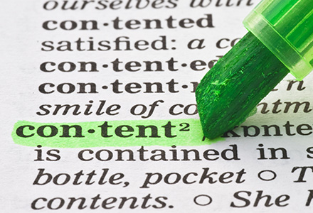 Dictionary entry for the word content being highlighted with a marker