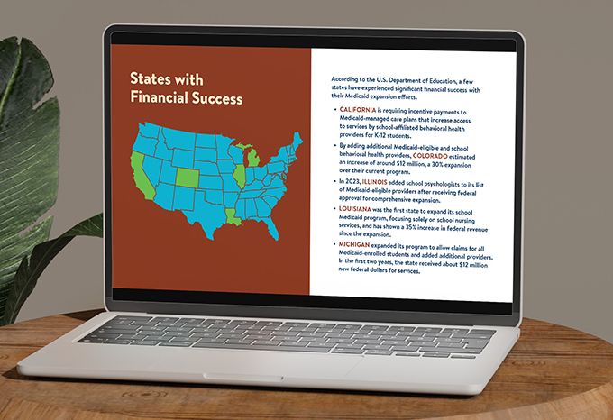 Screenshot from MN DHS School Readiness Report showing an infographic and details about states with financial success