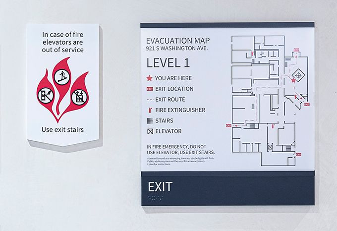 Evacuation code signs for McKnight Foundation