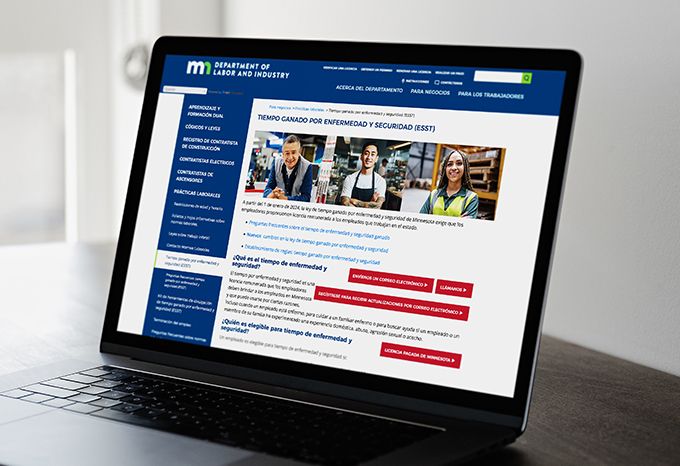 Laptop with webpage for the Minnesota Department of Labor Earned Sick and Safe Time
