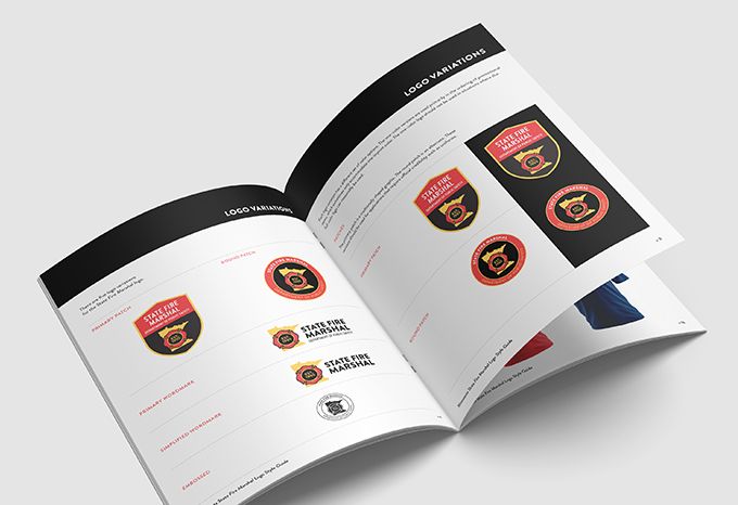 Spread from brand guidelines for Minnesota State Fire Marshal
