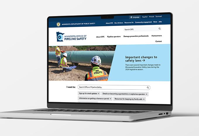 Laptop with home page for Minnesota Office of Pipeline Safety