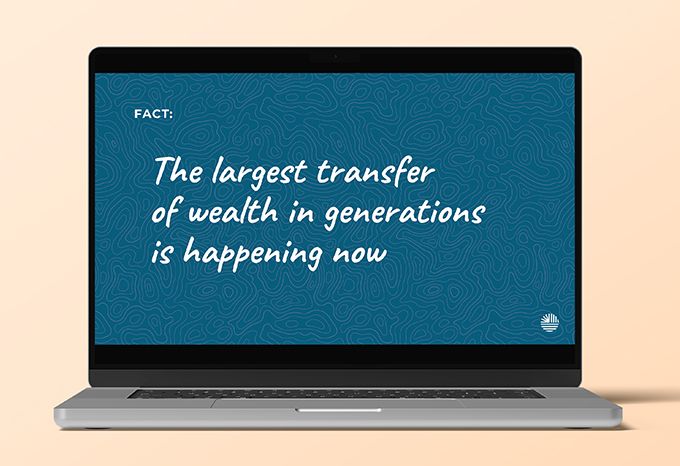 PowerPoint presentation for the What could 5% do? campaign. Factoid reads: The largest transfer of wealth in generations is happening now