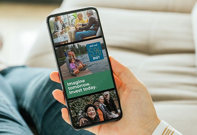 Social media posts for the What could 5% do? campaign. Headline reads: Imagine tomorrow. Invest today.